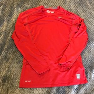 Nike pro combat red long sleeved dri fit shirt